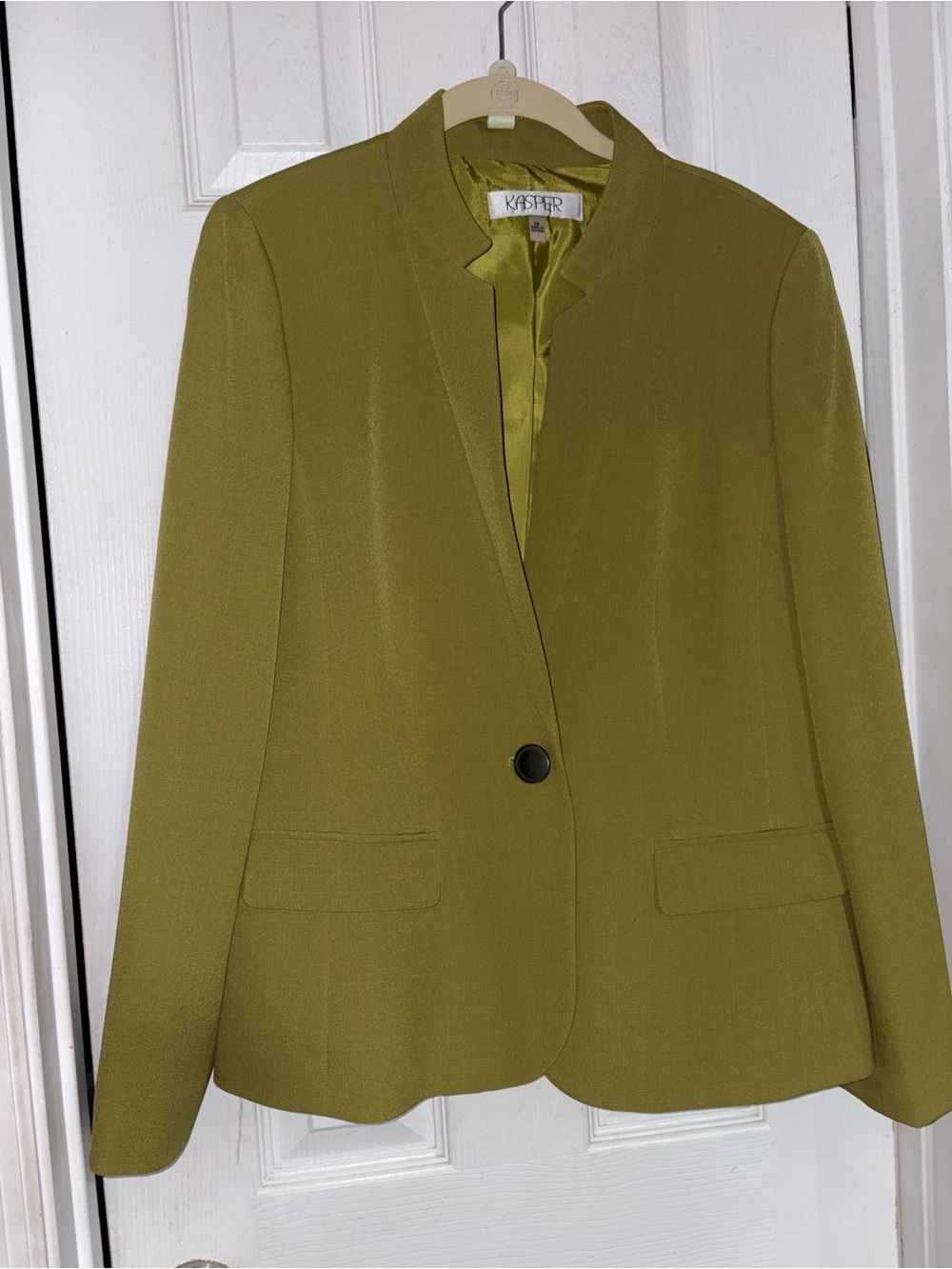 Kasper Olive Collarless Single-Button Blazer - Picture 3 of 7